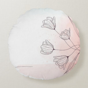 Romantisch Roze Aquarel Bloem Rond Kussen Decorati
