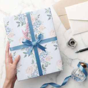 Romantisch Roze Blauwe Bloemen Vrijgezellenfeest Cadeaupapier
