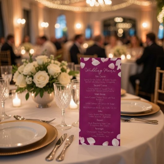 Romantisch Roze Bloemblaadjes Trouwmenu Menu