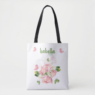 Romantisch roze bloemen groen draagtas
