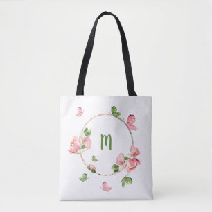 Romantisch roze bloemen groen draagtas