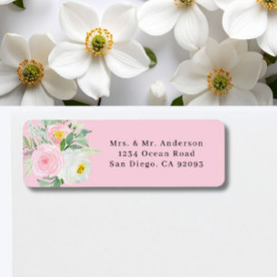 Romantisch roze bloemen retouradreslabel etiket