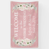 Romantisch Roze Bloemen Trouwbanner Spandoek (Verticaal)