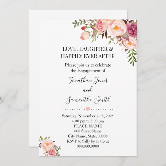 Romantisch Roze bloemenboho chic verloving Kaart (Voorkant / Achterkant)