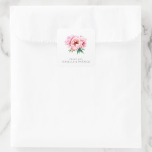 Romantisch Roze Bloemenschildering in Waterverf Vierkante Sticker