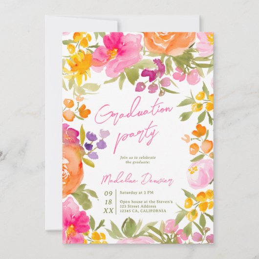 romantisch roze bloemig 3 foto's afstuderen kaart (Voorkant)