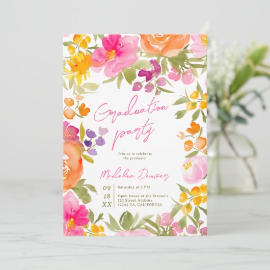 romantisch roze bloemig 3 foto's afstuderen kaart (Staand voorkant)