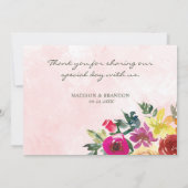 Romantisch Roze Blush Greenery Waterverf bruiloft Bedankkaart (Achterkant)