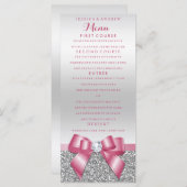 Romantisch Roze Bow & Zilver Glitter Wedding Menu (Voorkant / Achterkant)