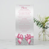 Romantisch Roze Bow & Zilver Glitter Wedding Menu (Staand voorkant)