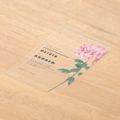 Romantisch Roze Chrysanthemum Botanische bruiloft Acryl Uitnodigingen (Laagn)