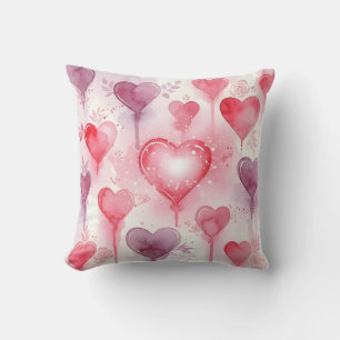 Romantisch Roze en Paarse Aquarel Harten Patroon Kussen