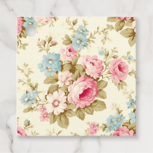 Romantisch Roze Engels Rozen op Bord Geel Bedankjes Labels (Voorkant)