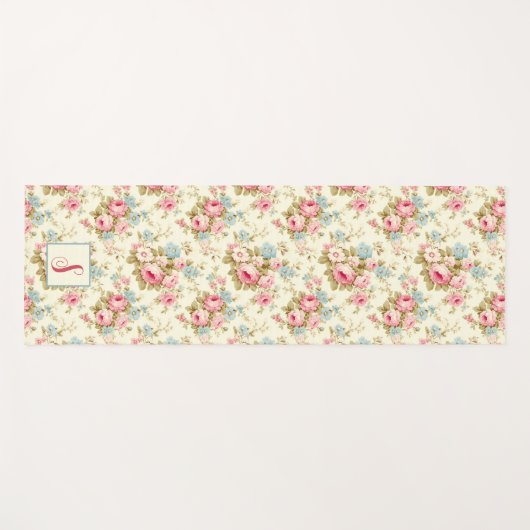 Romantisch Roze Engels Rozen op geel w / Monogram Yogamat (Voorkant (horizontaal))