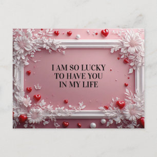 Romantisch roze frame met witte bloemhoeken feestdagenkaart