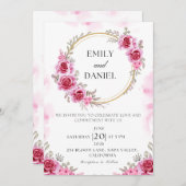Romantisch roze gevouwen bruiloft uitnodiging (Voorkant / Achterkant)