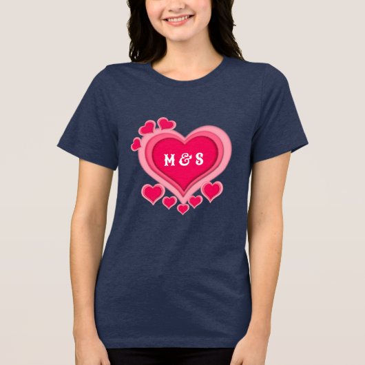 Romantisch Roze Hart Valentijnsdag Tri-Blend Shirt (Voorkant)