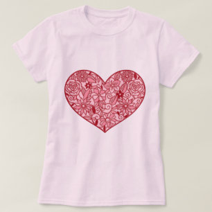 Romantisch Roze Hart van Bloemen Valentijnsdag T-shirt