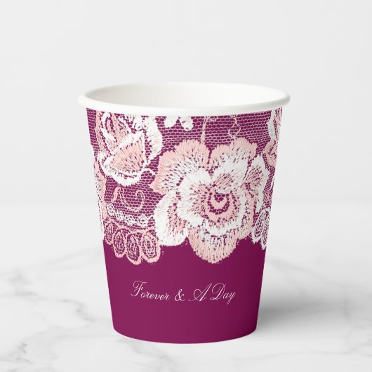 Romantisch Roze Kant Bloemen Huwelijk Papieren Bekers (Voorkant)