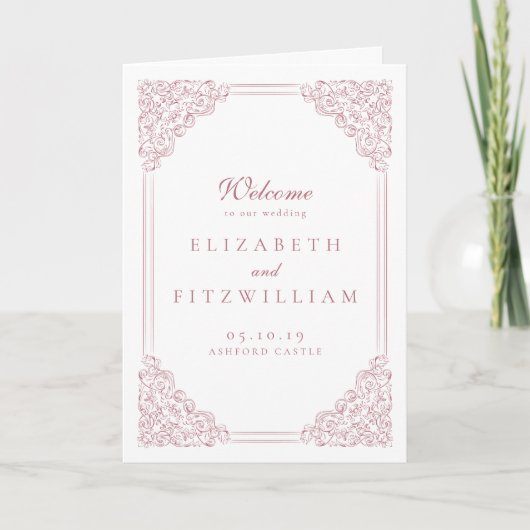 Romantisch Roze Lijst Elegant Script Wedding Programma (Voorkant)