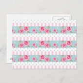 Romantisch Roze & Mint Bloemen Rozen Patroon Briefkaart (Voorkant / Achterkant)