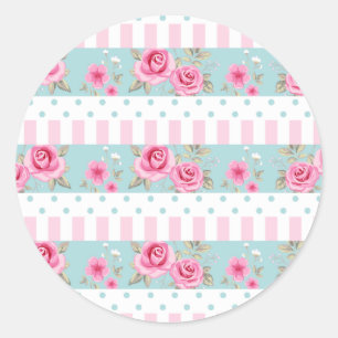 Romantisch  Roze & Mint Bloemen Rozen Patroon Ronde Sticker
