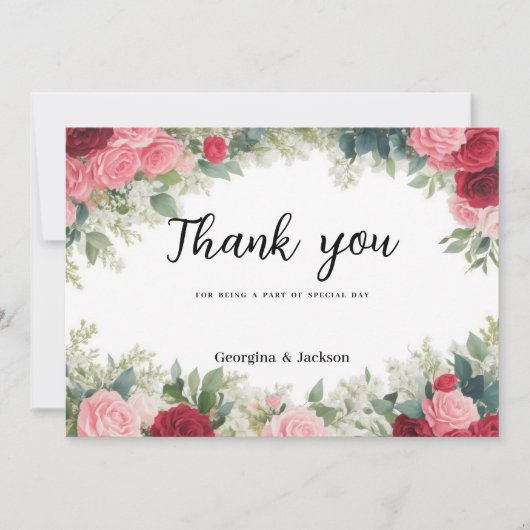 Romantisch roze rood wit munt rozen Dank u Kaart (Voorkant)
