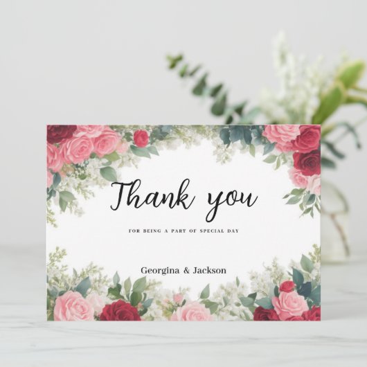 Romantisch roze rood wit munt rozen Dank u Kaart (Staand voorkant)