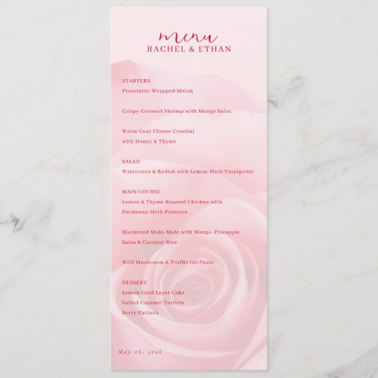 Romantisch Roze Roos Menu (Voorkant)