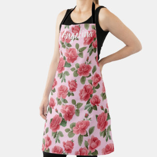 Romantisch Roze Rozen Botanisch Patroon Maatwerk Schort