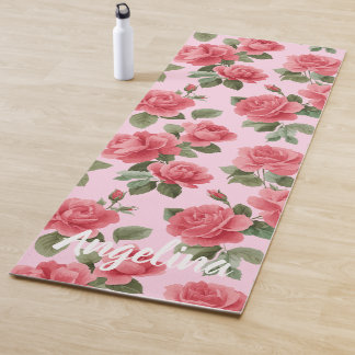 Romantisch Roze Rozen Botanisch Patroon Maatwerk Yogamat