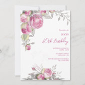 Romantisch Roze Rozen Decoratie Verjaardagsfeest Kaart (Voorkant)