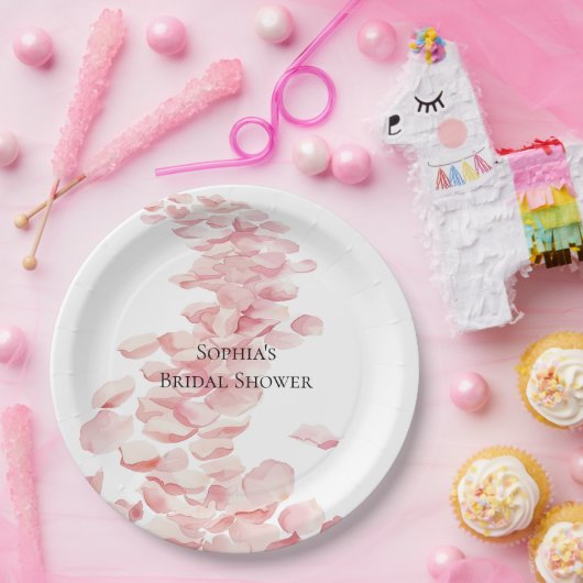 Romantisch Roze Rozenblaadjes Bloemen Vrijgezellen Papieren Bordje (Feest)