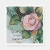 Romantisch Roze Wit Rose Goud Bloemen Huwelijk Servet (Voorkant)