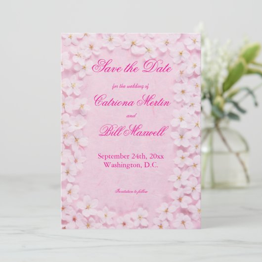Romantisch Roze & Wit Save The Date Kaart (Staand voorkant)