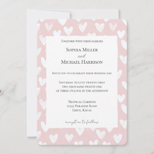 Romantisch Roze Witte Harten Trouwen Kaart (Voorkant)