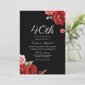 Romantisch Ruby Rood & Zwart Bloemen 40e Jubileum Kaart (Staand voorkant)