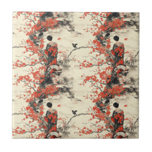 Romantisch Sakura Kimono Koppelpatroon (2) Tegeltje