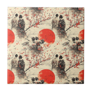 Romantisch Sakura Kimono Koppelpatroon (3) Tegeltje