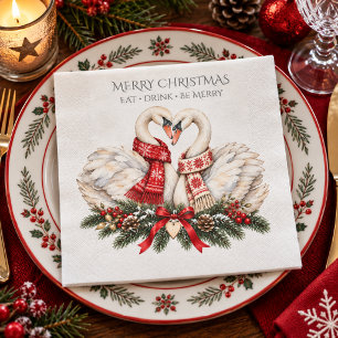 Romantisch Scandinavisch Kerstzwaan Koppels Feest Servet