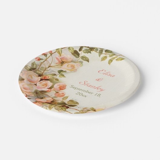 romantisch schilderij van rozen bruiloft papieren bordje (Gekanteld)