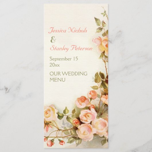  romantisch schilderij van rozen trouwmenu menu (Voorkant)