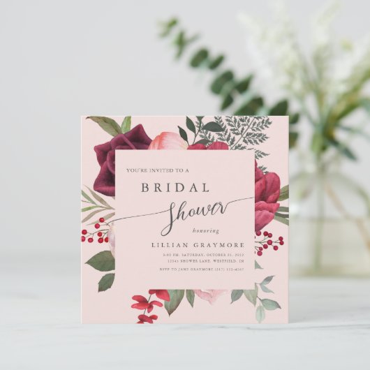 Romantisch Script Bridal Bouquet Roze Vrijgezellen Kaart (Staand voorkant)