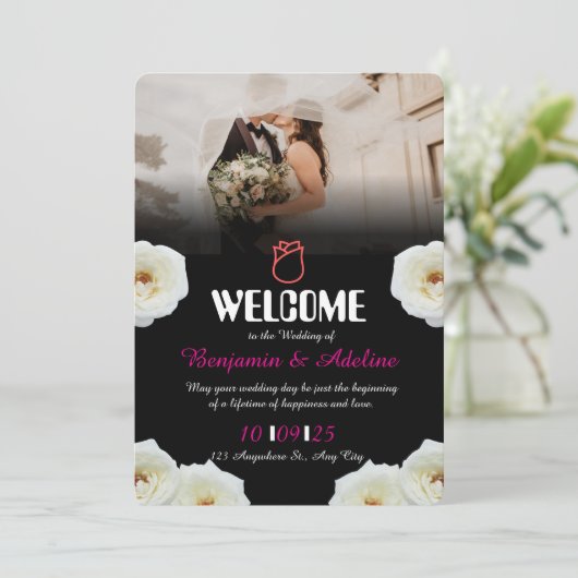 Romantisch script bruiloft uitnodiging (Staand voorkant)