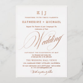 Romantisch Script Calligrafie Monogram Gold Weddin Folie Uitnodiging
