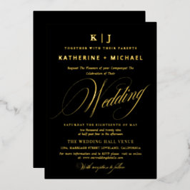 Romantisch Script Calligrafie Monogram Gold Weddin Folie Uitnodiging