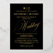 Romantisch Script Calligrafie Monogram Gold Weddin Folie Uitnodiging (Voorkant)