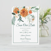 Romantisch Script Groen Herfst Bloemen Huwelijksfo Save The Date (Staand voorkant)