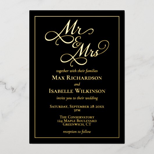 Romantisch Script Kalligrafie Bruiloftsgoud Folie Uitnodiging (Voorkant)