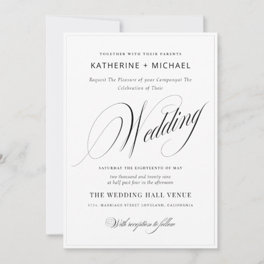 Romantisch Script Kalligrafie & Details QRcode Huw Kaart (Voorkant)